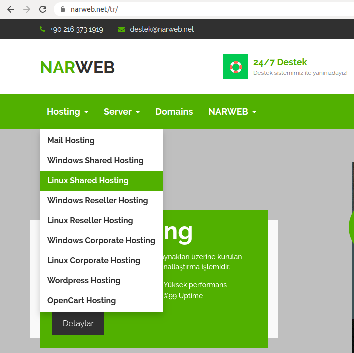 Narweb Hosting Menü - Linux Bireysel Hosting